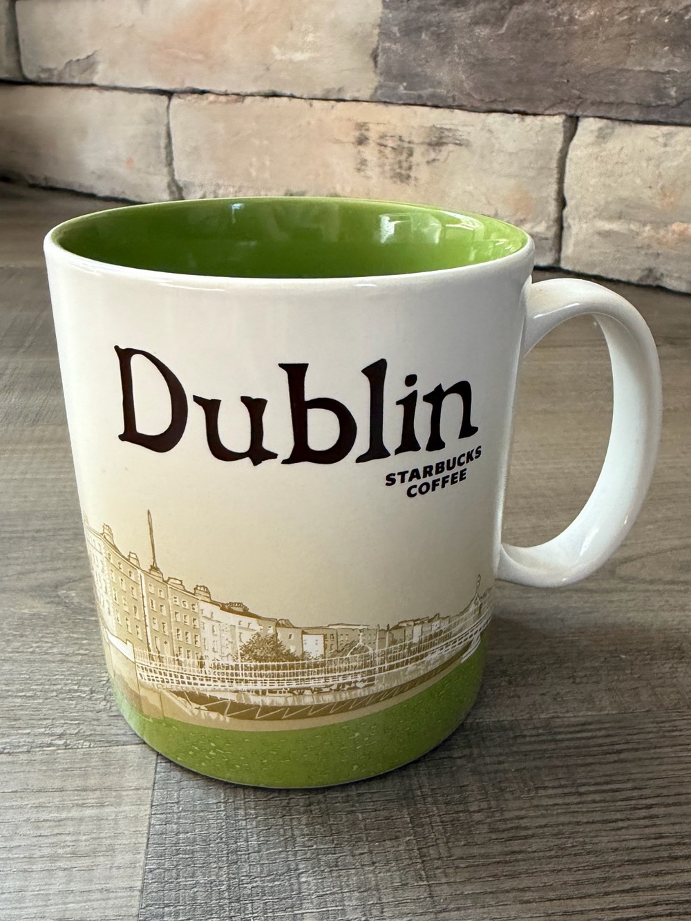Starbucks Dublin Ceramic Mug with Green Interior and Base